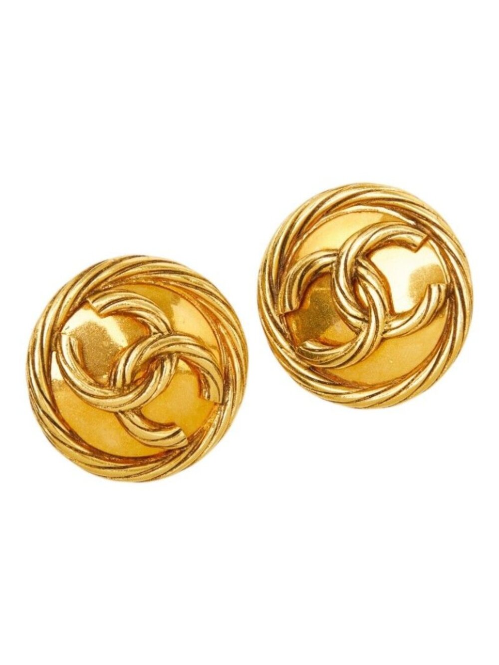 Chanel CC Logo Vintage Earrings 93P Gold Plated